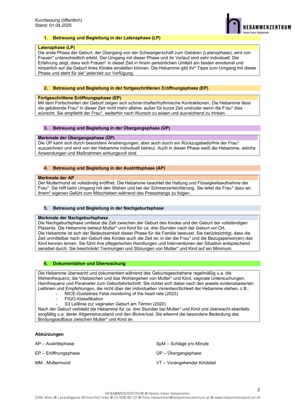 Leitbild Hebammenzentrum Seite 2