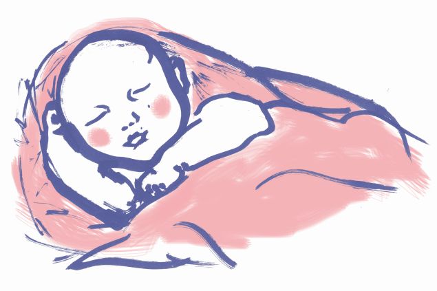 Grafik von schlafendem Baby in Decke gewickelt